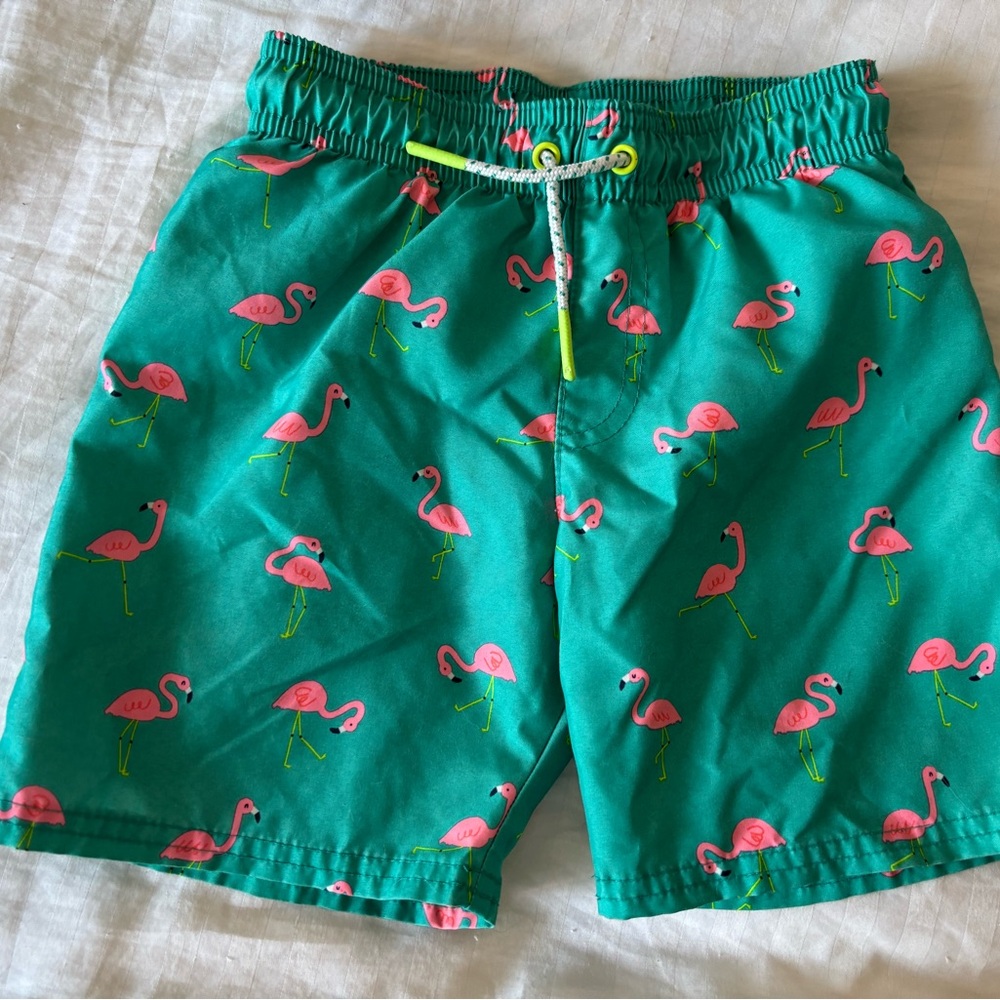 Cat & Jack Green Pink Flamingo Swim Trunks